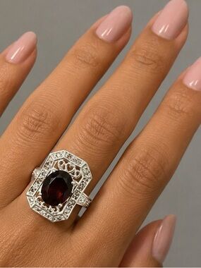 Filigree Statement Ring 925 Sterling Silver Ring Red Crystal  SZ 8 NWOT 7.5 GR